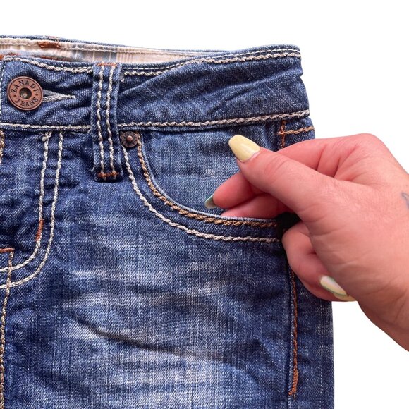 Zana Di Jeans Womens 0 Mini Denim Skirt Flap Pockets Thick Stitch Raw Hem y2k - Picture 3 of 13